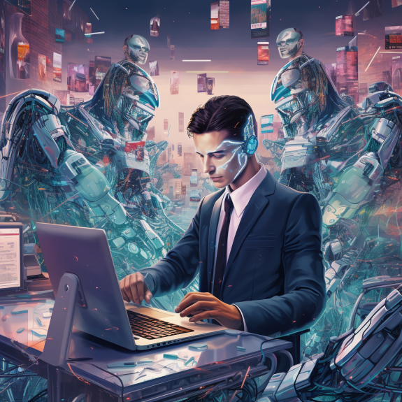 "Le monde du travail à l'heure de l'IA" (Qant, M. de R. avec Midjourney)