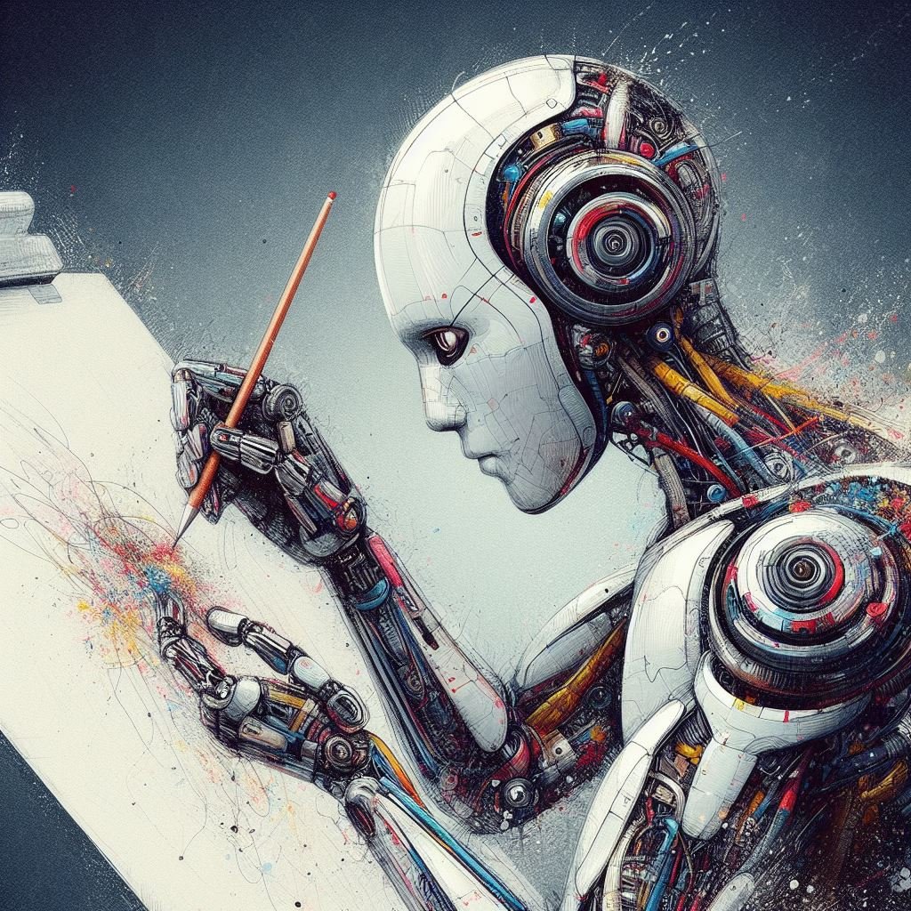 "Le robot se voit dessinateur" (Qant, M. de R. avec Dall-e 3)