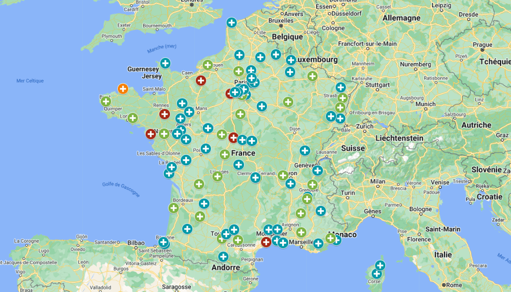 Cartes des centres de soin en France Métropolitaine 