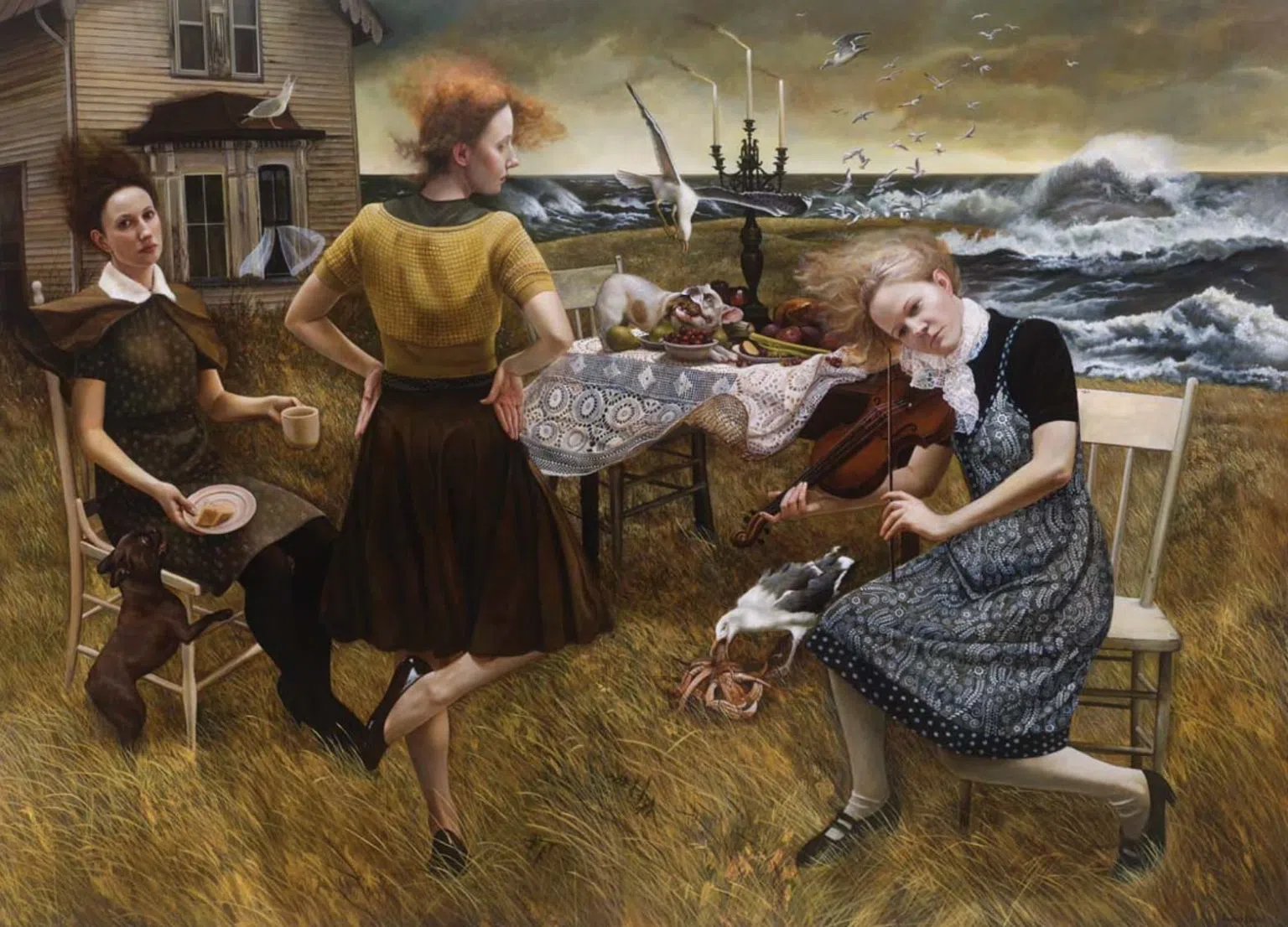The Cape © Andrea Kowch sur https://rjdgallery.com/artist/andrea-kowch/