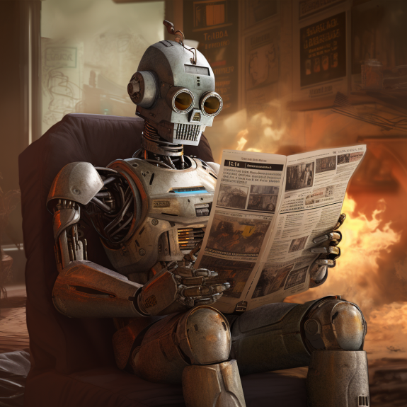 "Le journalisme brûle à petit feu" (Qant, M. de R. avec Midjourney)