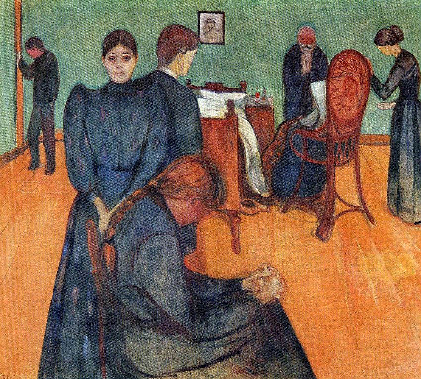 “Death in the Sickroom” (1895) © Edvard Munch via https://www.edvardmunch.org/death-in-the-sickroom.jsp