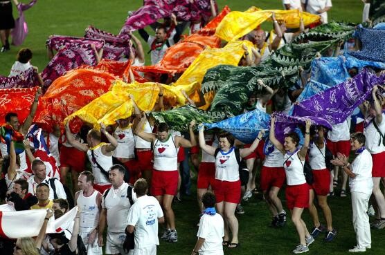 Participants Anglais lors de la cérémonie d’ouverture des Gay Games en 2002 à Sydney (Australie)
