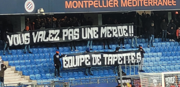 Banderole homophobe lors d’un match entre Montpellier  et Nantes en janvier 2023