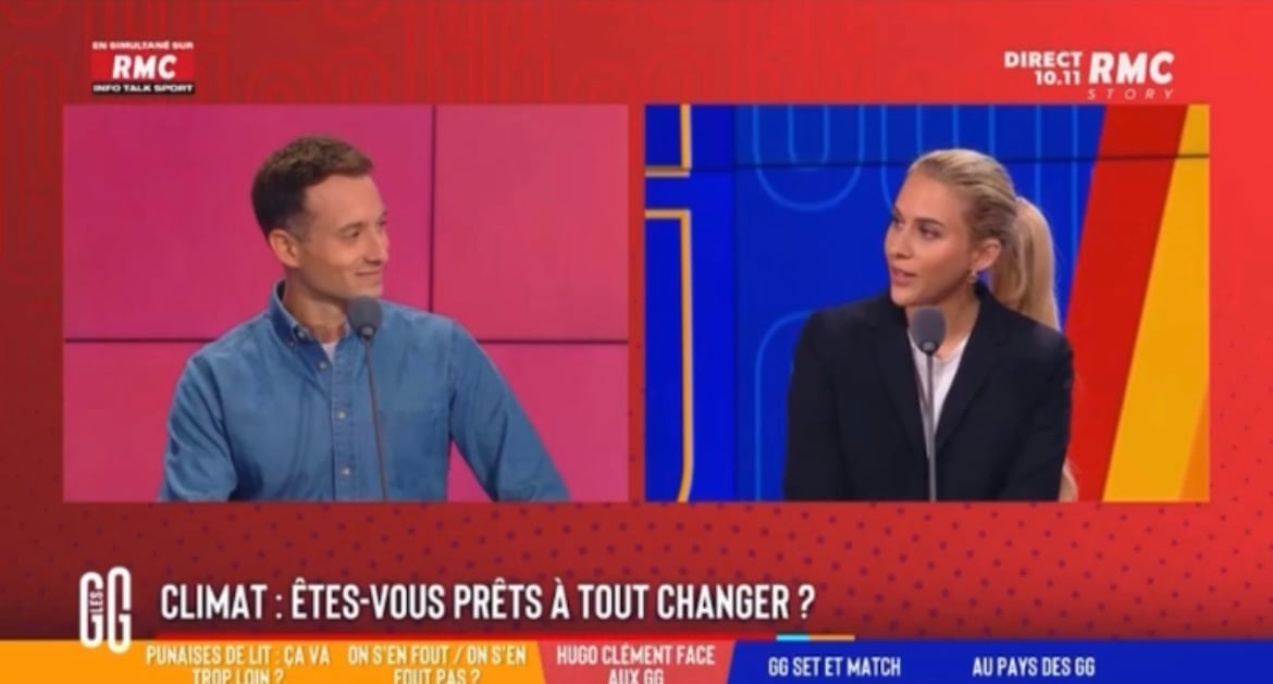 Mon échange avec Sarah Salmann sur le plateau des Grandes Gueules. (capture d'écran RMC)