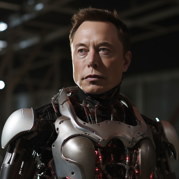 "Elon Musk présente son robot" (Qant, M. de R. avec Midjourney)