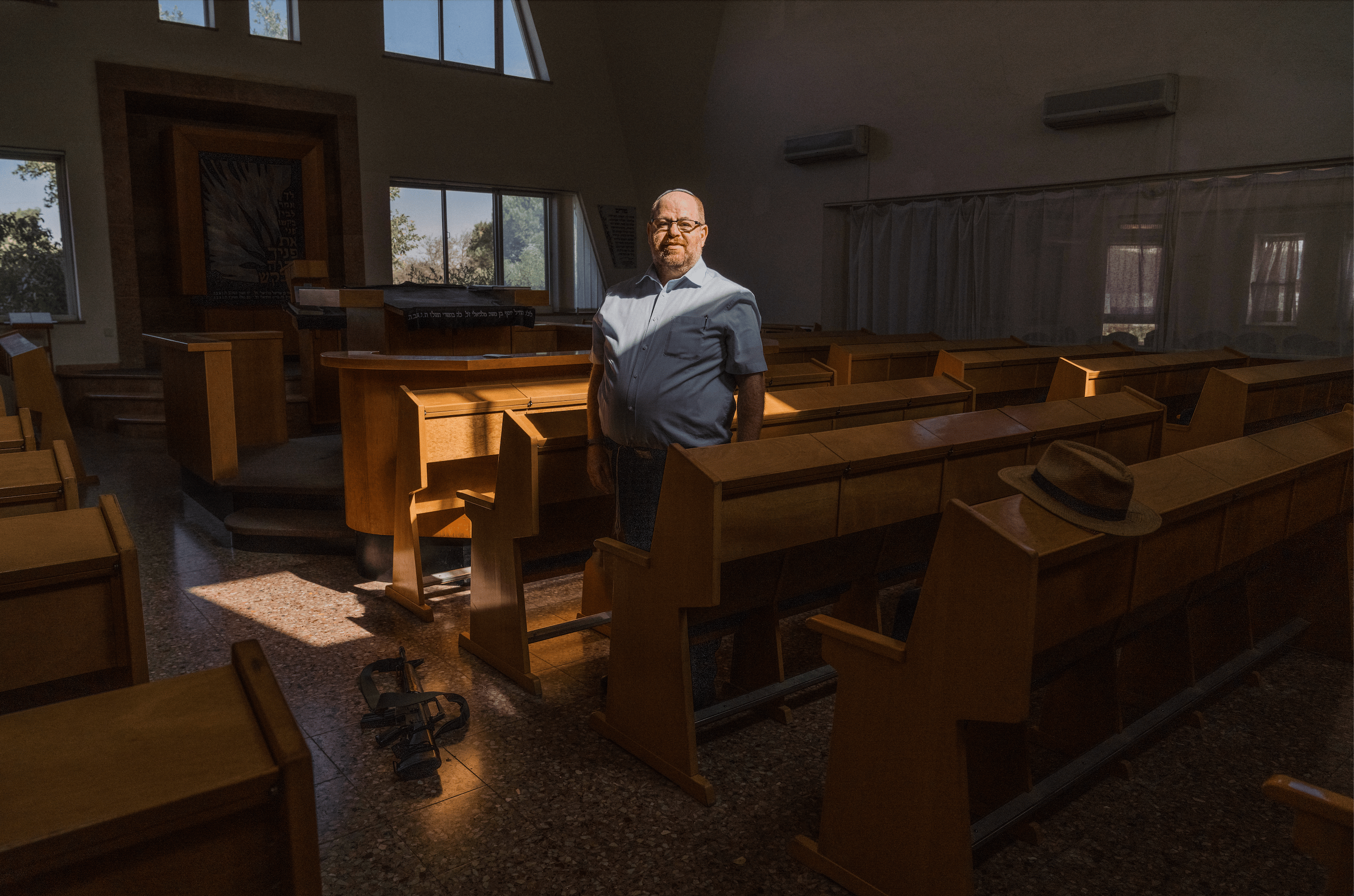 Benjamin Myers l'un des responsables de la sécurité dans l'implantation de Migdal Oz, en Cisjordanie. Photo: Frédéric Lacelle / Radio-Canada