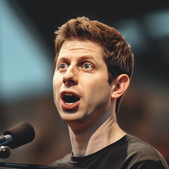 "Sam Altman présente ses nouveautés" (Qant, M. de R. avec Midjourney)