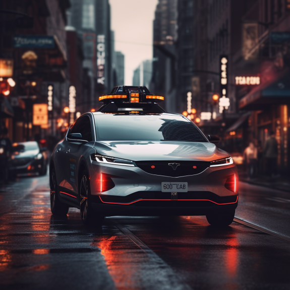 “Les taxis autonomes à l’arrêt à San Francisco” (Qant, M. de R. avec Midjourney)