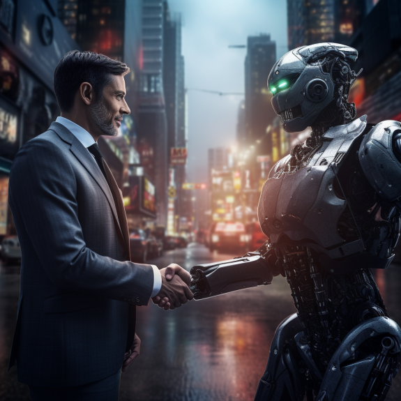 “Acteurs et robots négocient” (Qant, M. de R. avec Midjourney)