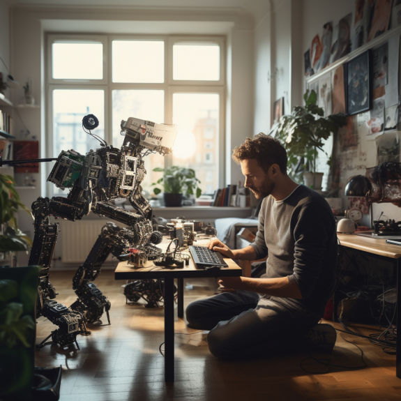 “Fabriquer son robot chez soi” (Qant, M. de R. avec Midjourney) 