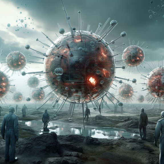 “Une attaque bio-terroriste organisée par l’IA” (Qant, M. de R. avec Midjourney)