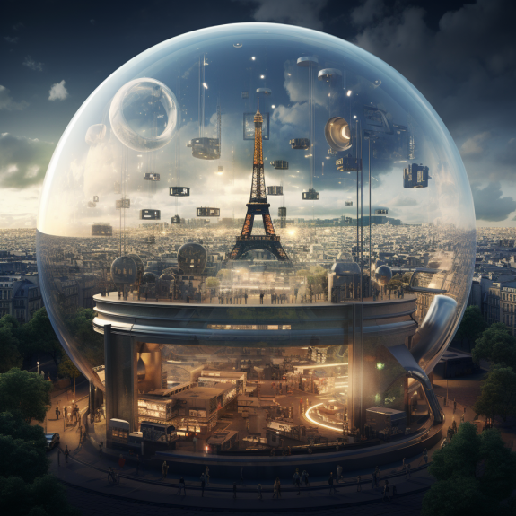 “Une sphère de l’innovation à Paris” (Qant, M. de R. avec Midjourney)