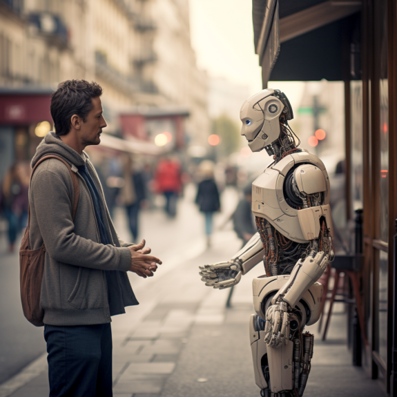 “L’homme et l’IA communiquent à Paris” (Qant, M. de R. avec Midjourney)