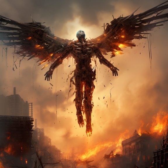 “Le robot s’est brûlé les ailes tel Icare” (Qant, M. de R. avec Midjourney)