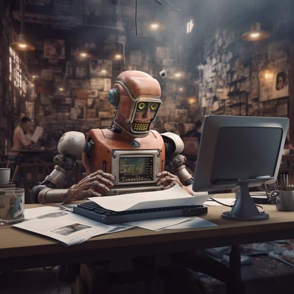 "Le robot-journaliste" (Qant, M. de R. avec Midjourney)