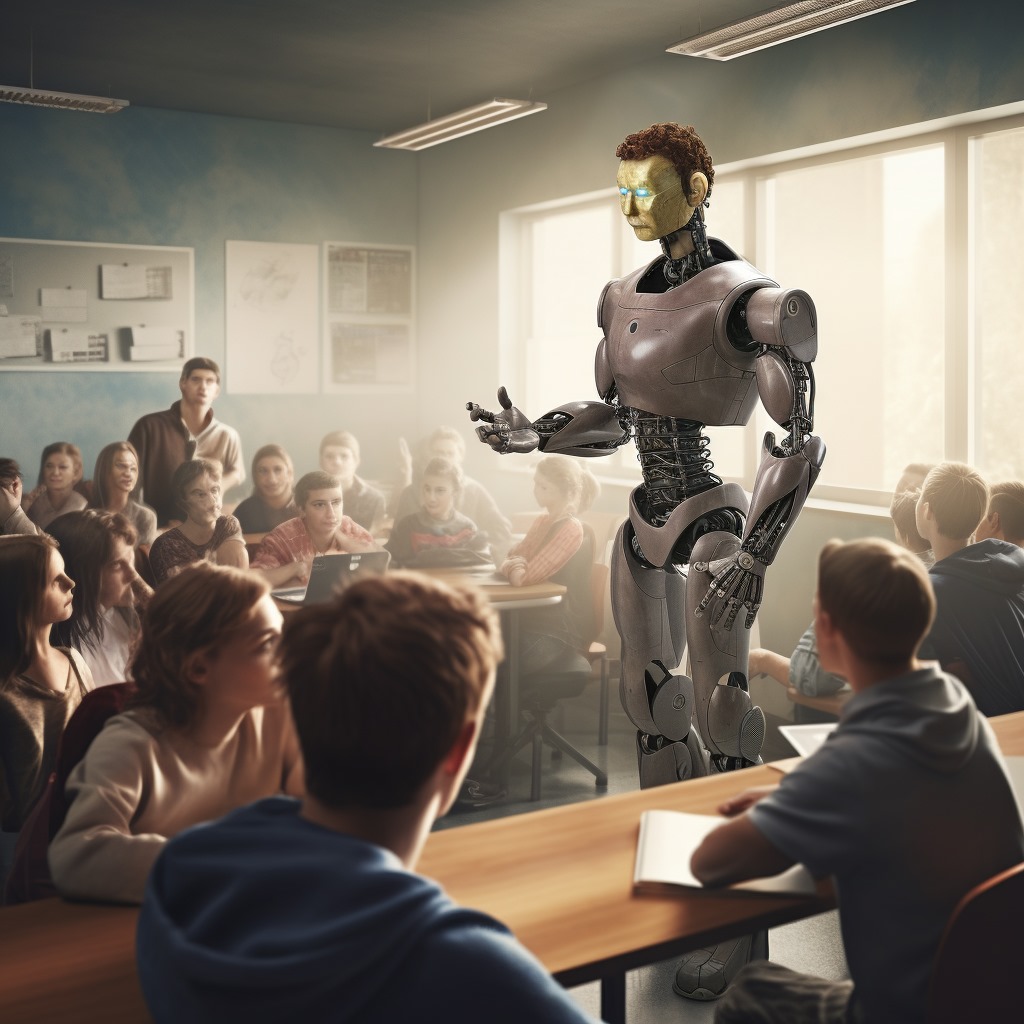 “Le robot donne la classe” (Qant, M. de R. avec Midjourney)