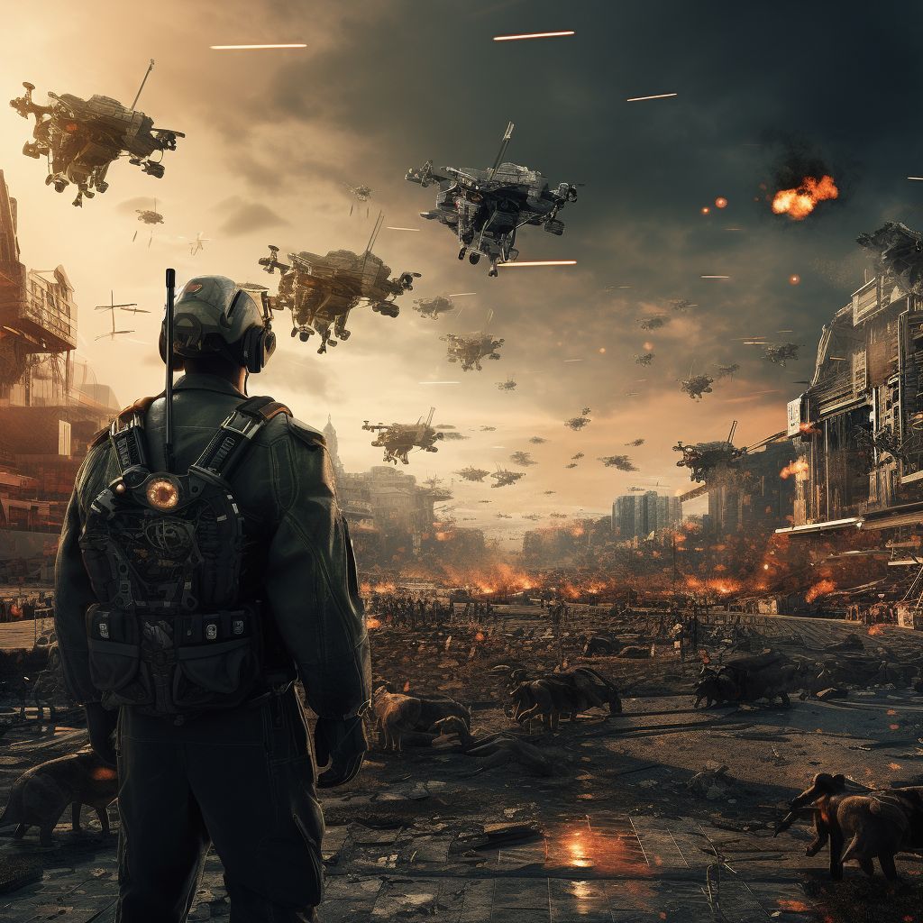 “Le futur automatisé de la guerre” (Qant, M. de R. avec Midjourney)