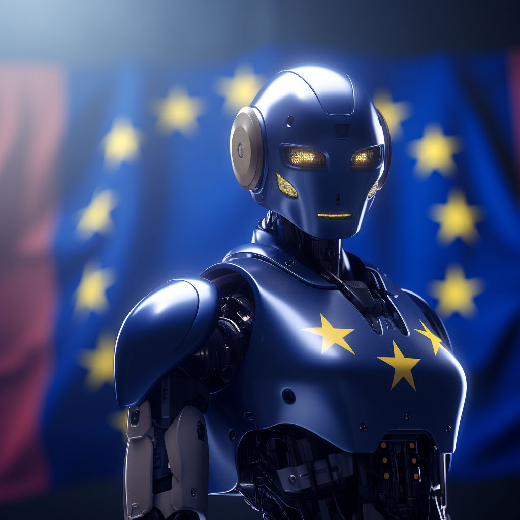 "Une touche européenne sur les robots" (Qant, M. de R. avec Midjourney)