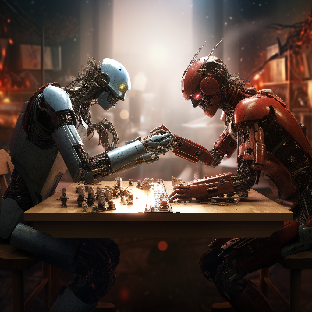 “Un bras de fer autour de l’IA” (Qant, M. de R. avec Midjourney) 