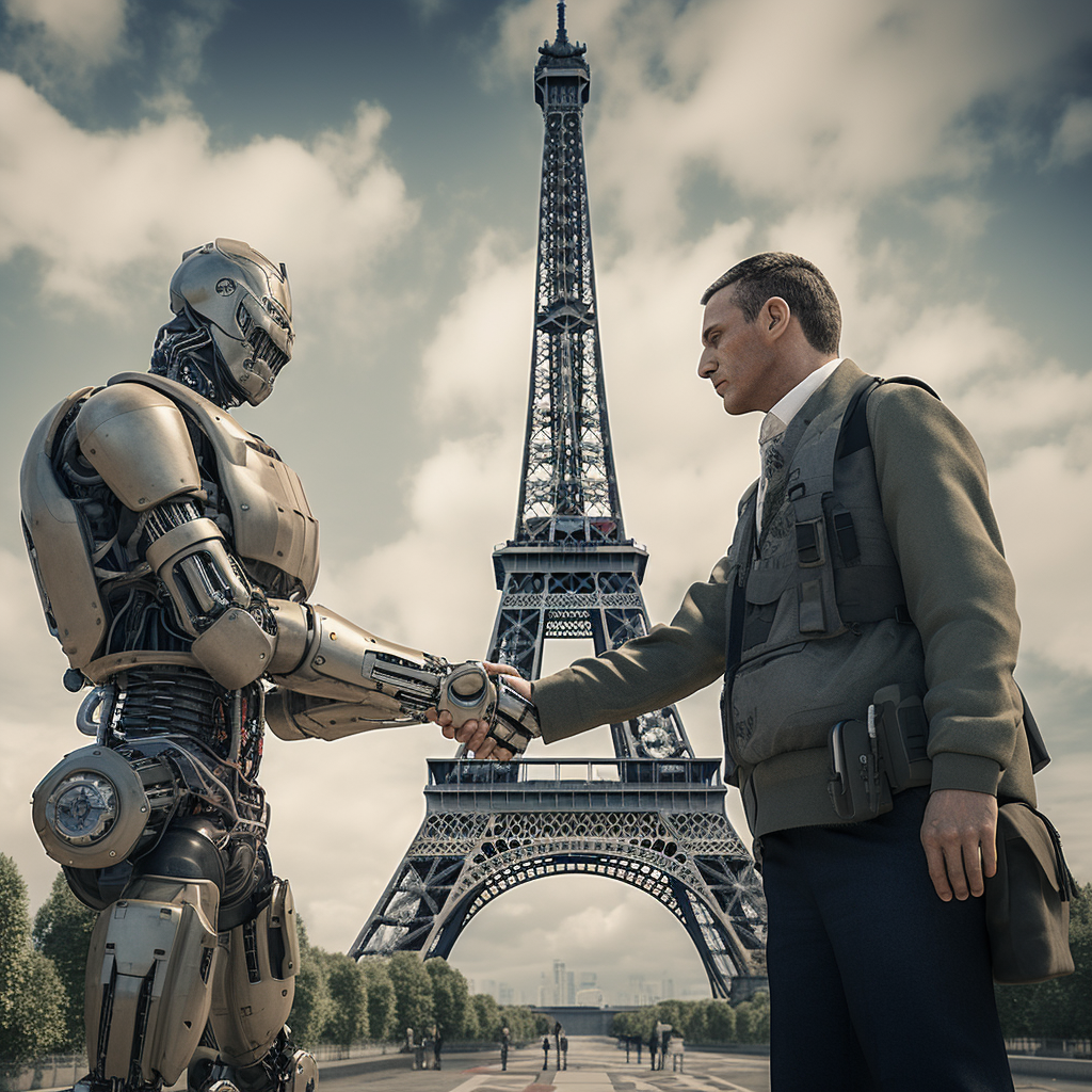 “L’armée française s’engage avec l’IA” (Qant, M. de R. avec Midjourney)