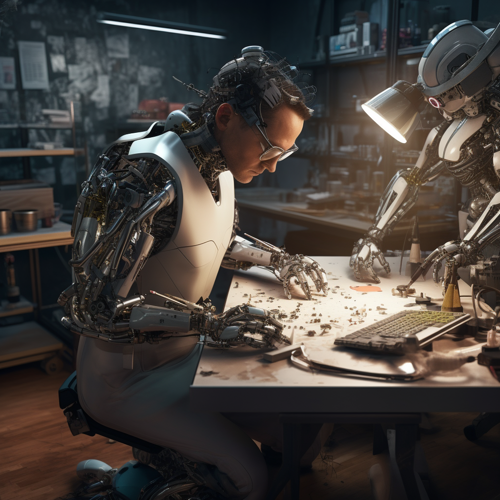 “Le robot-scientifique découvre de nouveaux matériaux” (Qant, M. de R. avec Midjourney)