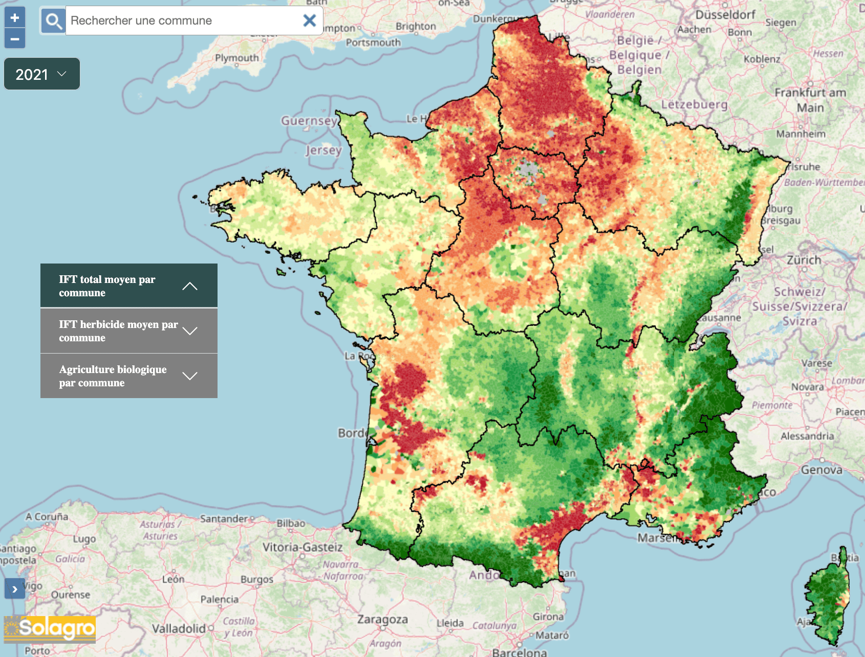 Source : Carte 2023 des pesticides de solagro.org - Données de 2021