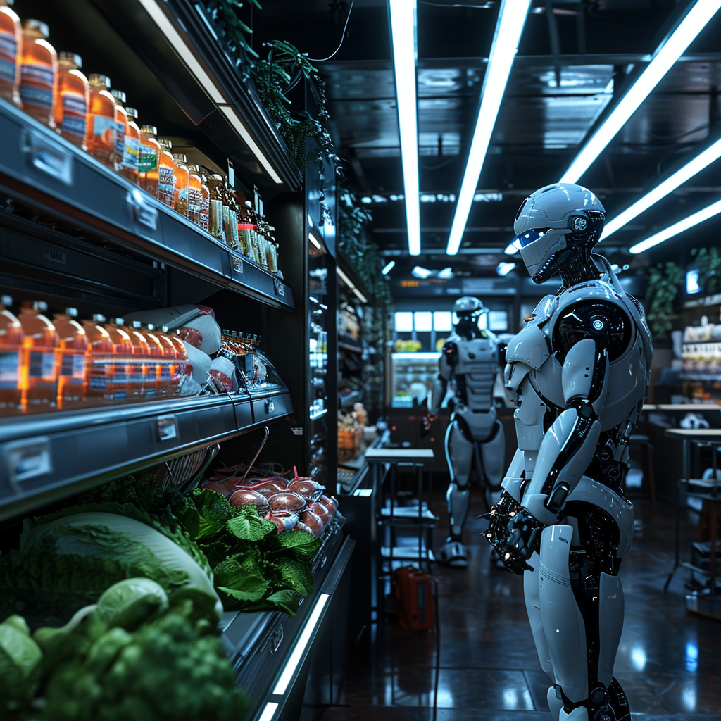 “Le robot s’occupe des courses” (Qant, M. de R. avec Midjourney)