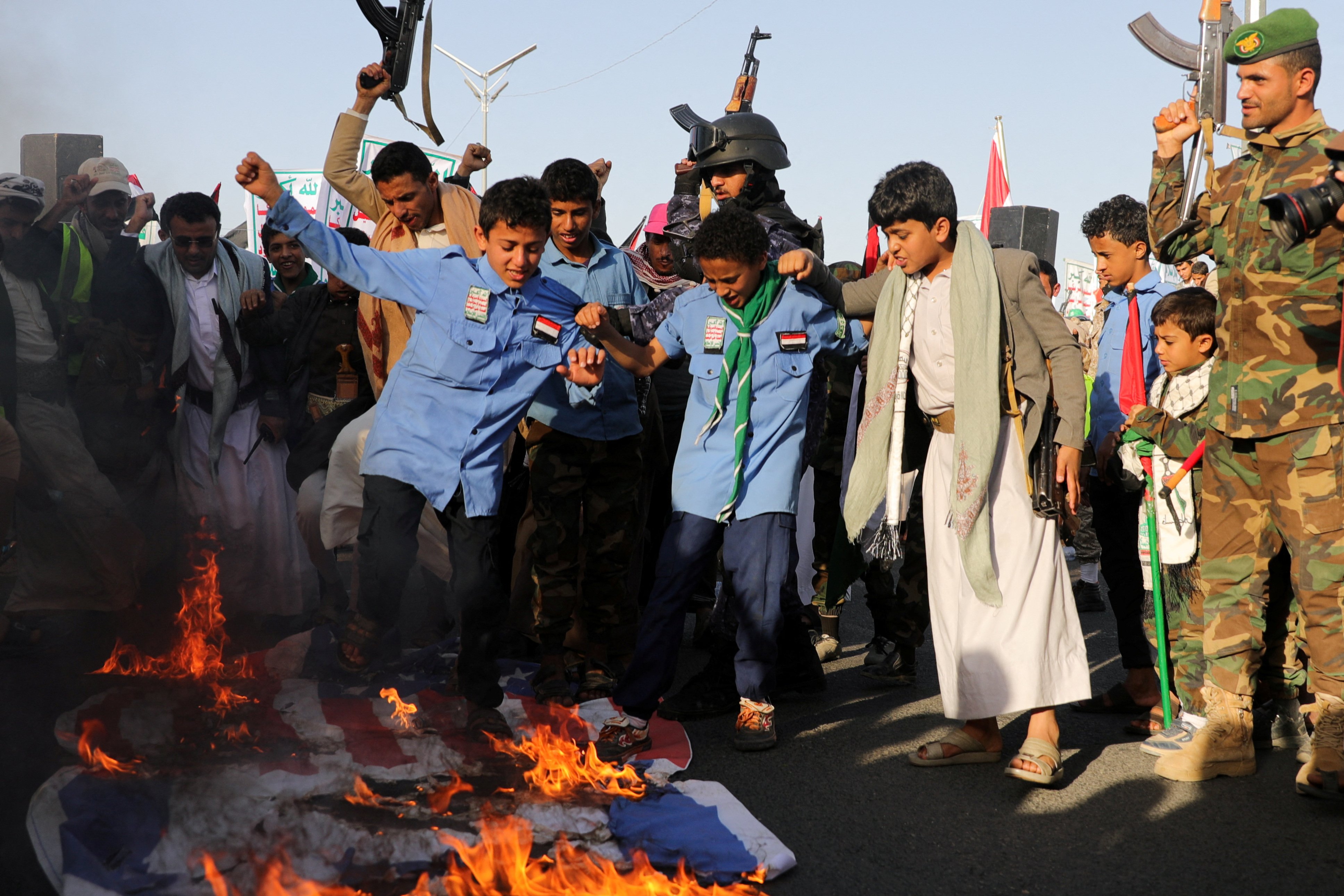 Manifestation pro-Houthi à Sanaa, Yemen, le 12 janvier 2024. Photo: Khaled Abdullah/Reuters