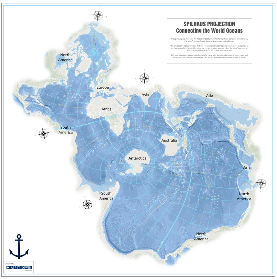 Projection de Spilhaus, par Maptown.