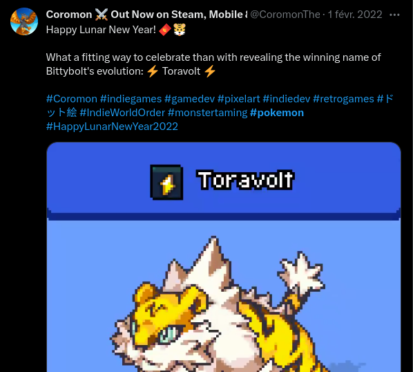 Un #pokemon en bonne place aux côtés de #indiegames ou #monstertaming