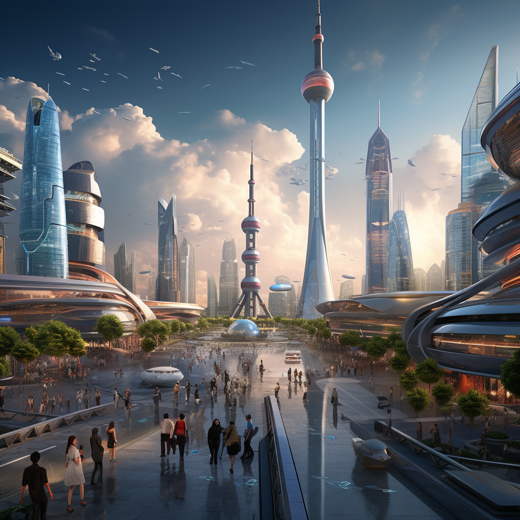 “Shanghai s’imagine dans le futur” (Qant, M. de R. avec Midjourney)