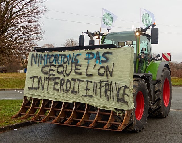 Manifestation des agriculteurs, le 26 janvier 2024, à Trévenans (Territoire de Belfort). © Thomas Bresson, Wikimedia Commons