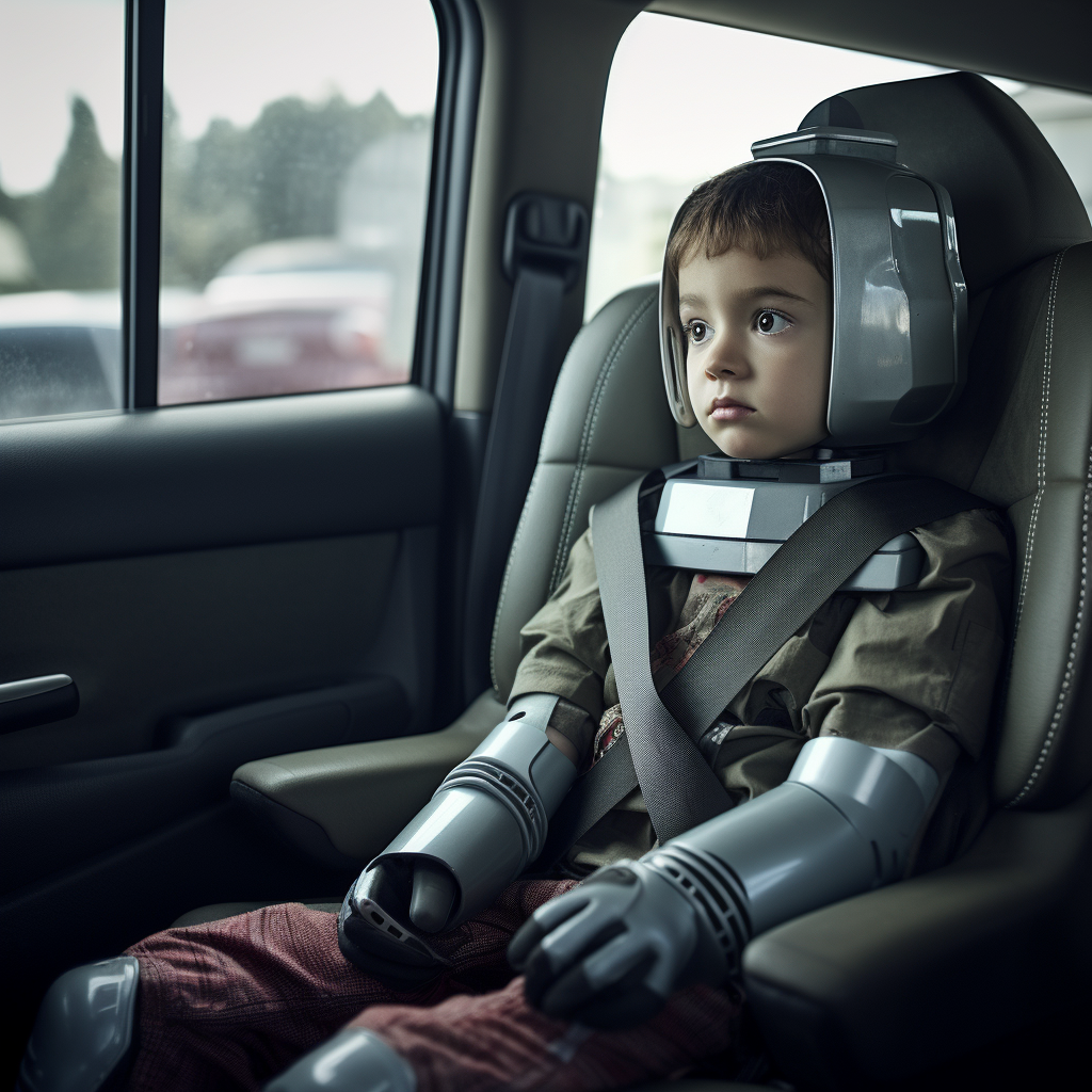 “L’enfant-robot en sécurité” (Qant, M. de R. avec Midjourney)