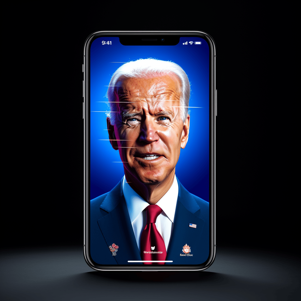 “Un faux Biden dans le smartphone” (Qant, M. de R. avec Midjourney)
