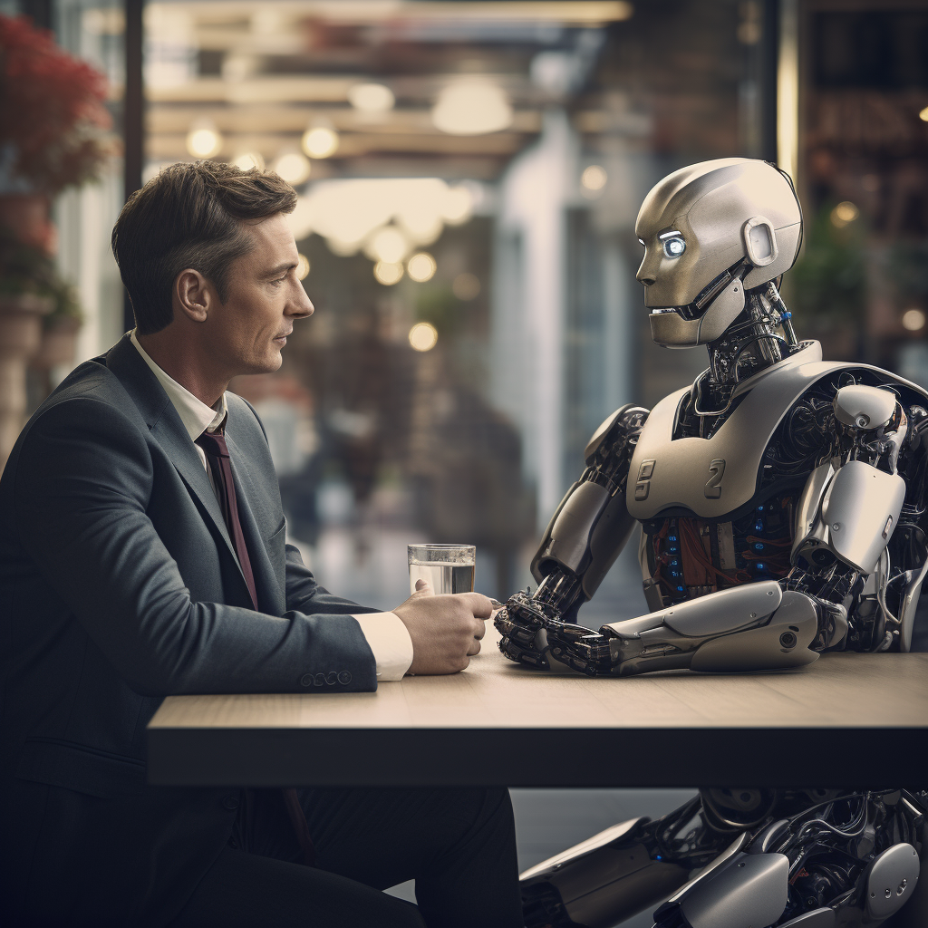 “Le robot passe l’entretien d’embauche” (Qant, M. de R. avec Midjourney)