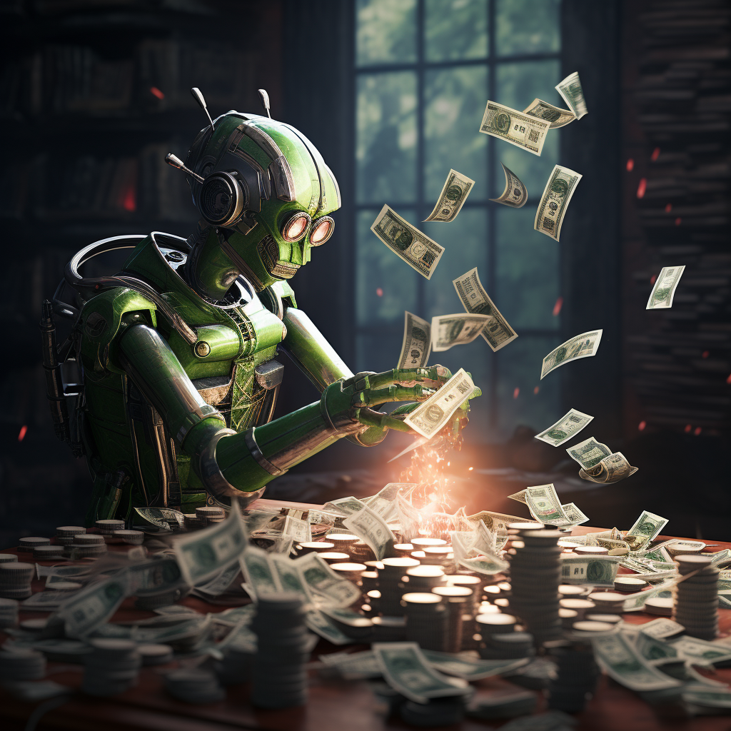 “Le robot fait les comptes” (Qant, M. de R. avec Midjourney)