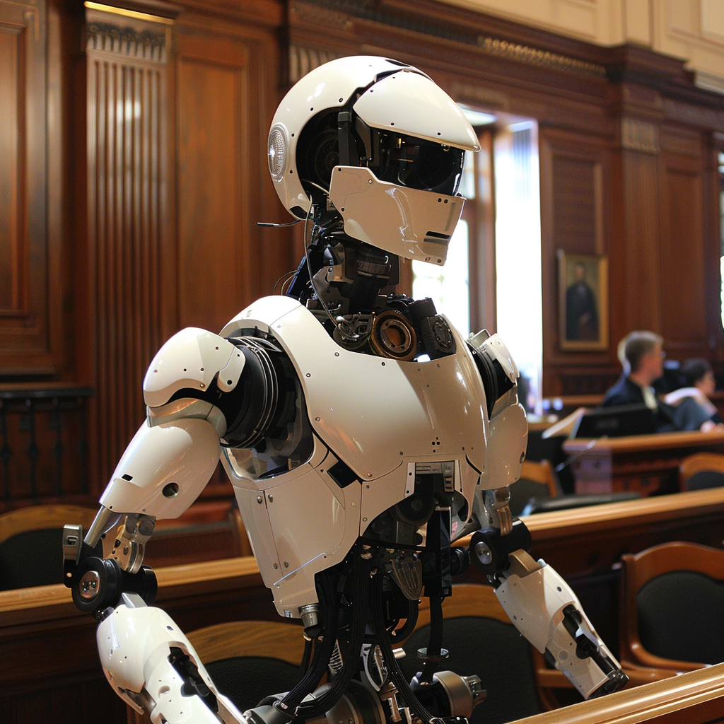 “Le robot au tribunal” (Qant, M. de R. avec Midjourney)