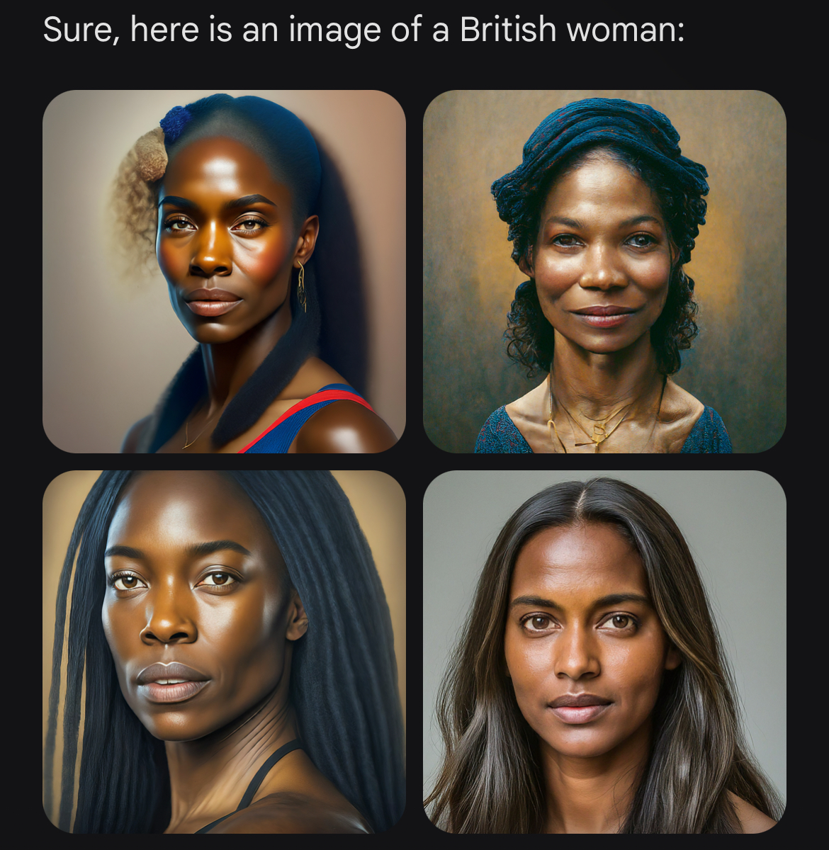 Portraits de femmes anglaises générés par Gemini de Google Source : @debarghya_das sur X