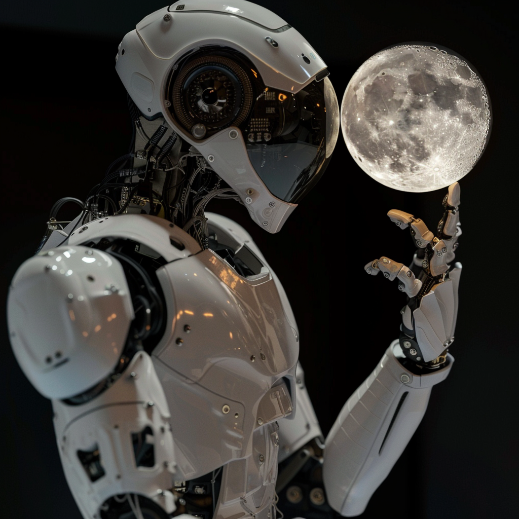 “Le robot vise la lune” (Qant, M. de R. avec Midjourney)