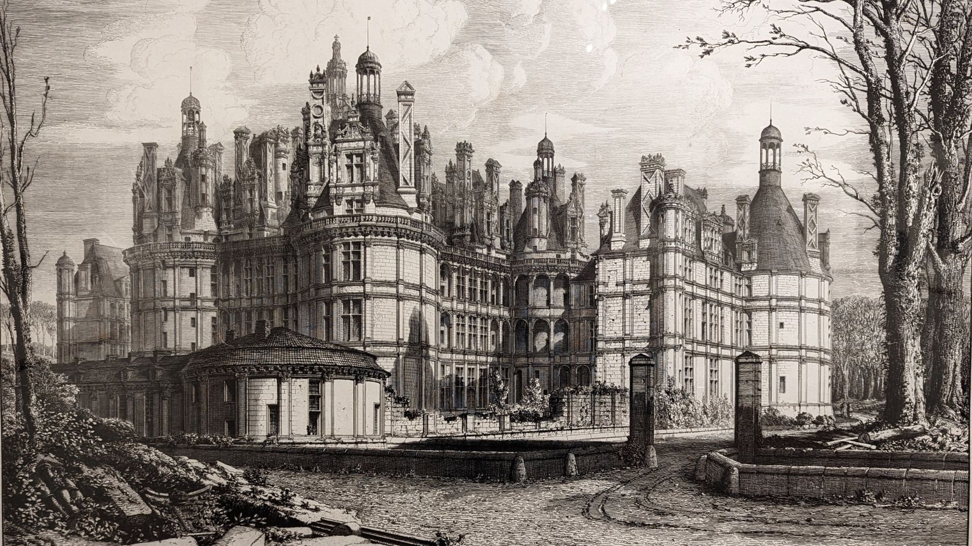 Gravure de Chambord réalisé avec la technique de "l'eau forte". Allez voir sur youtube ce que c'est, c'est fascinant.