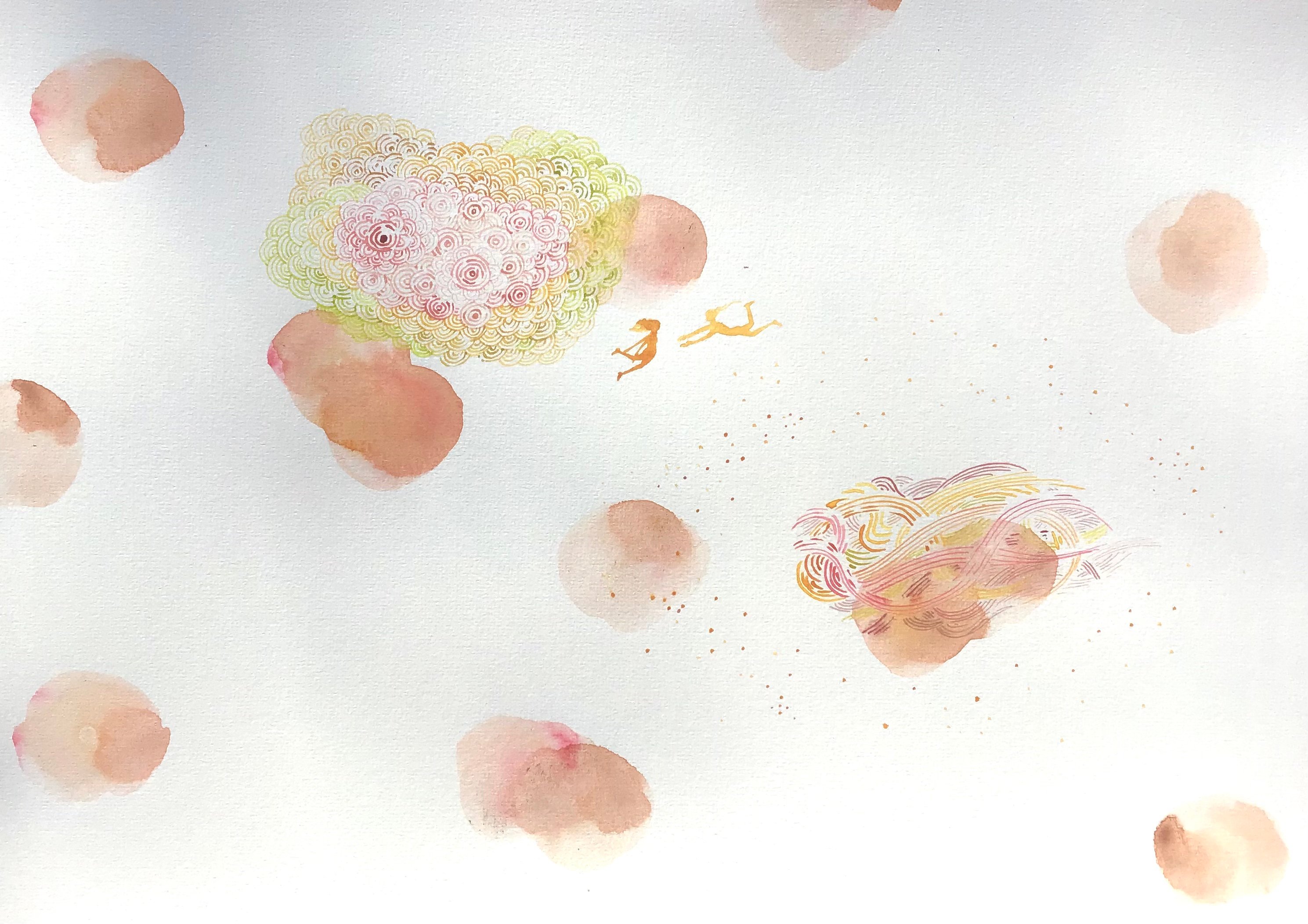 Ici !            Aquarelle sur papier.           29,7/42 cm.           2024