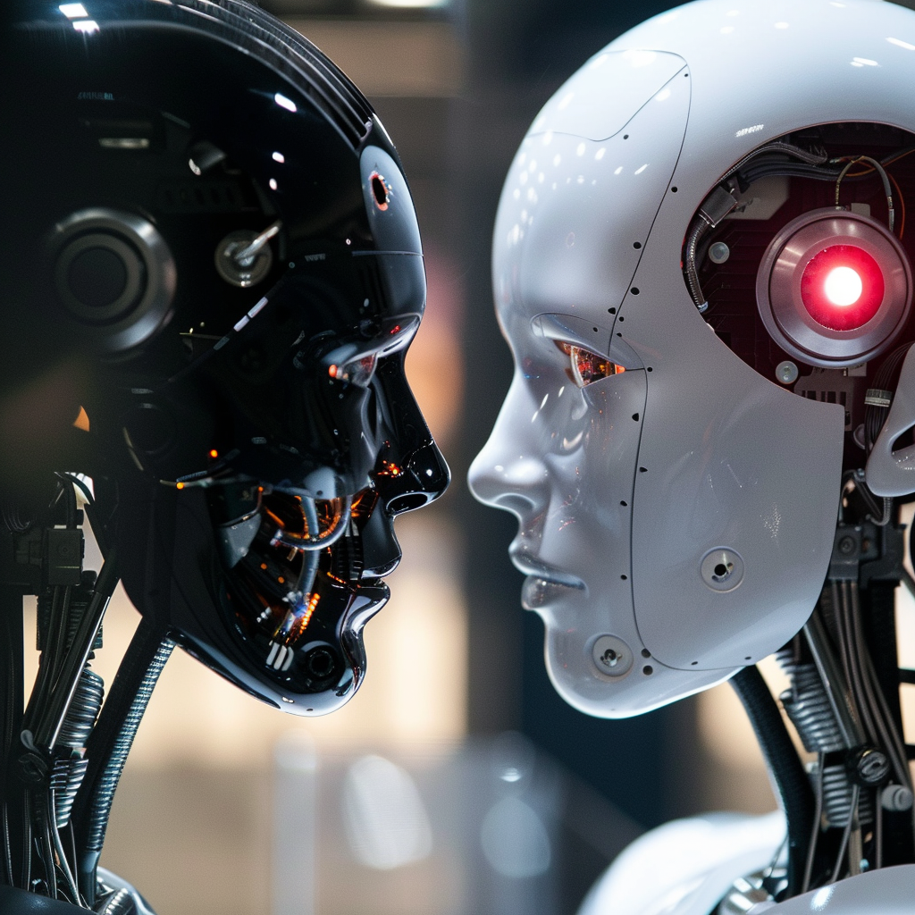 “L’équilibre entre le bien et le mal dans l’IA” (Qant, M. de R. avec Midjourney)