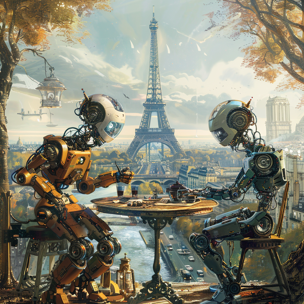 “Des robots travaillent à Paris” (Qant, M. de R. avec Midjourney)