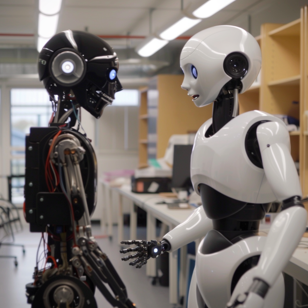 “La difficile communication entre IA” (Qant, M. de R. avec Midjourney)