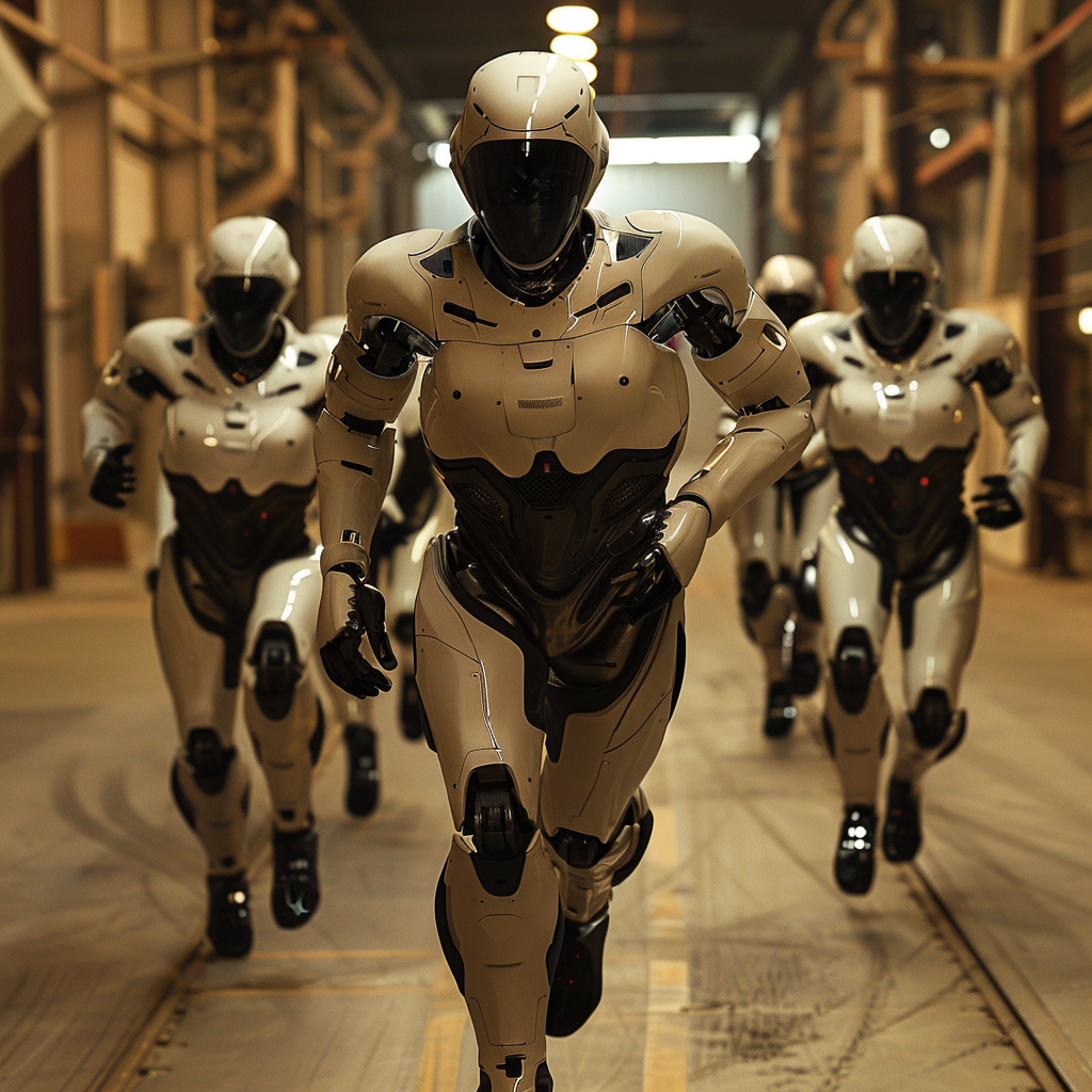 “La course des robots humanoïdes” (Qant, M. de R. avec Midjourney)