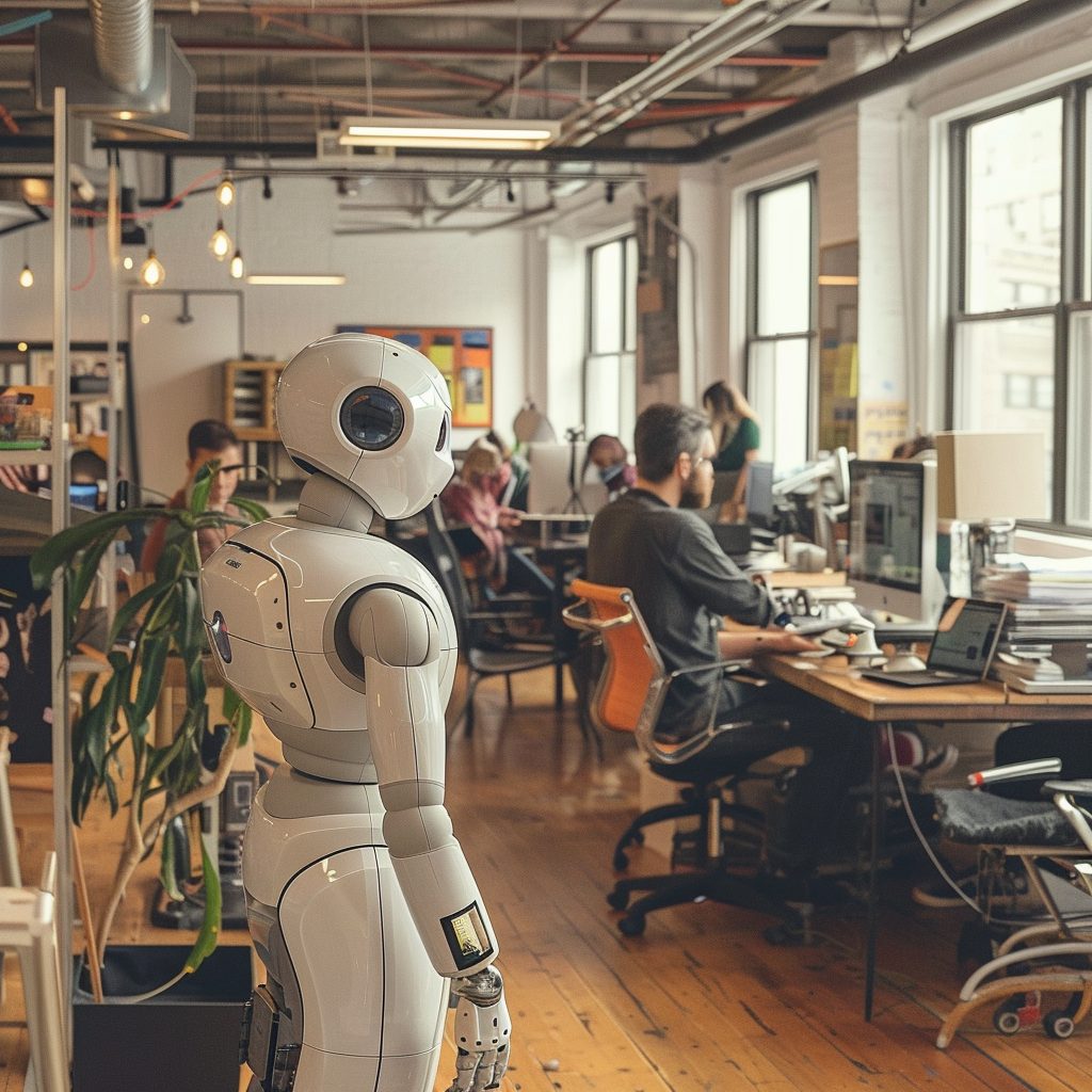 “Les robots s’invitent dans l’entreprise” (Qant, M. de R. avec Midjourney)