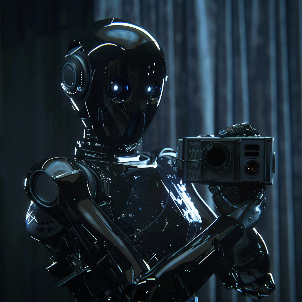 “Le robot s’empare de la caméra” (Qant, M. de R. avec Midjourney)