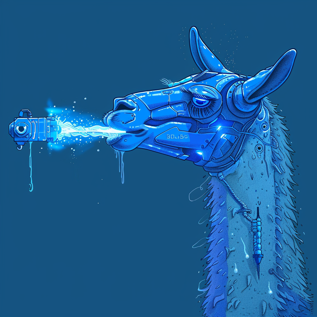 “Le nouveau lama de Meta se fâche à la manière de Tintin” (Qant, M. de R. avec Midjourney)