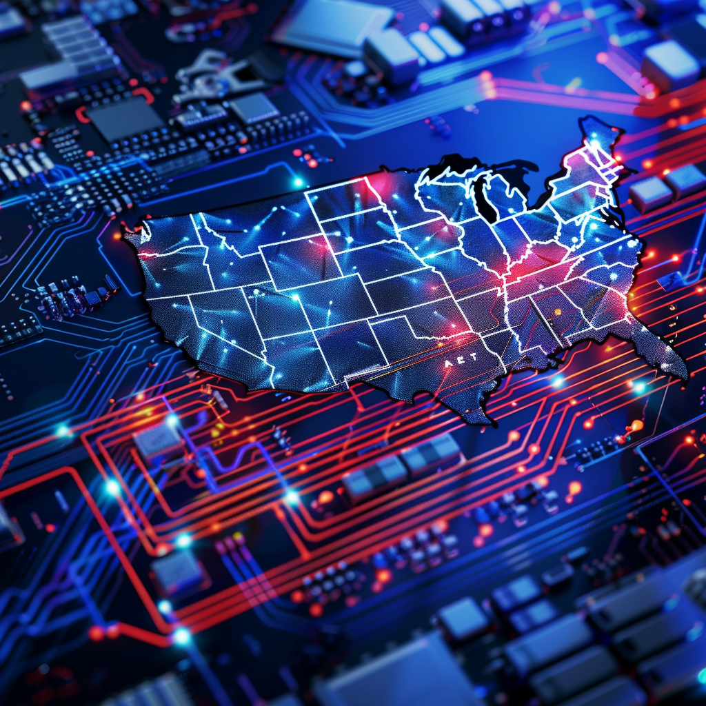 “IA et cybersécurité s’entremêlent aux États-Unis” (Qant, M. de R. avec Midjourney)